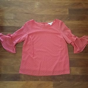 Lauren Conrad Blouse Medium Pink Hearts 3/4 Sleeve